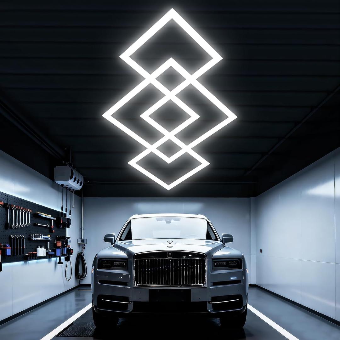 LED Hexagon Garage Light, Ultra-Bright 6500K Natural White, Octagon Lights Ceiling for Garage Mall Shop, 98in