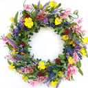 20" Daisy and Lavender Wreaths Colourful Artificial Flower with Berry Wreath Spring Summer Wreath for Front Door Wall Window Wedding Decor 2-Piece 