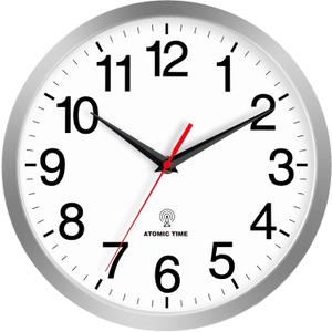 Atomic Wall Clock Modern 14 Inch Battery Operated Analog Clock Decorative for Bedroom Kitchen Bathroom Office Home Living Room (Silver)