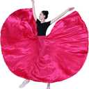 MUNAFIE Women's Long Maxi Dance Skirt - Satin Fairy Skirt for Praise & Cosplay Belly Dance Skirt Rose Red (Pink)