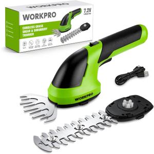 WORKPRO Cordless Grass Shear & Shrubbery Trimmer - 2 in 1 Handheld 7.2V Electric Grass Trimmer Hedge Shears/Grass Cutter Rechargeable Lithium-Ion Battery and Type-C Cable Included