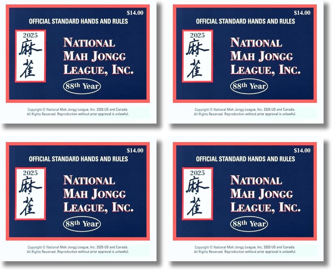 National Mah Jongg League 2025 Mahjong Standard Size Cards Four-Pack Bundle - Official Hands and Rules for American Mahjong (Four Standard-Size Cards)