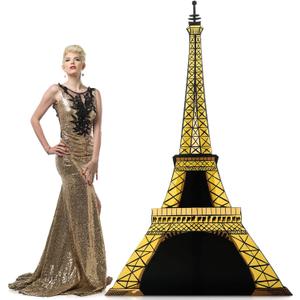 Leinuosen 6 ft Eiffel Tower Cardboard Cutout Stand up Lifesize French Theme Party Decoration Gold Eiffel Tower Photo Prop Backdrop Standup for France Night of Paris Theme Party Birthday Decor