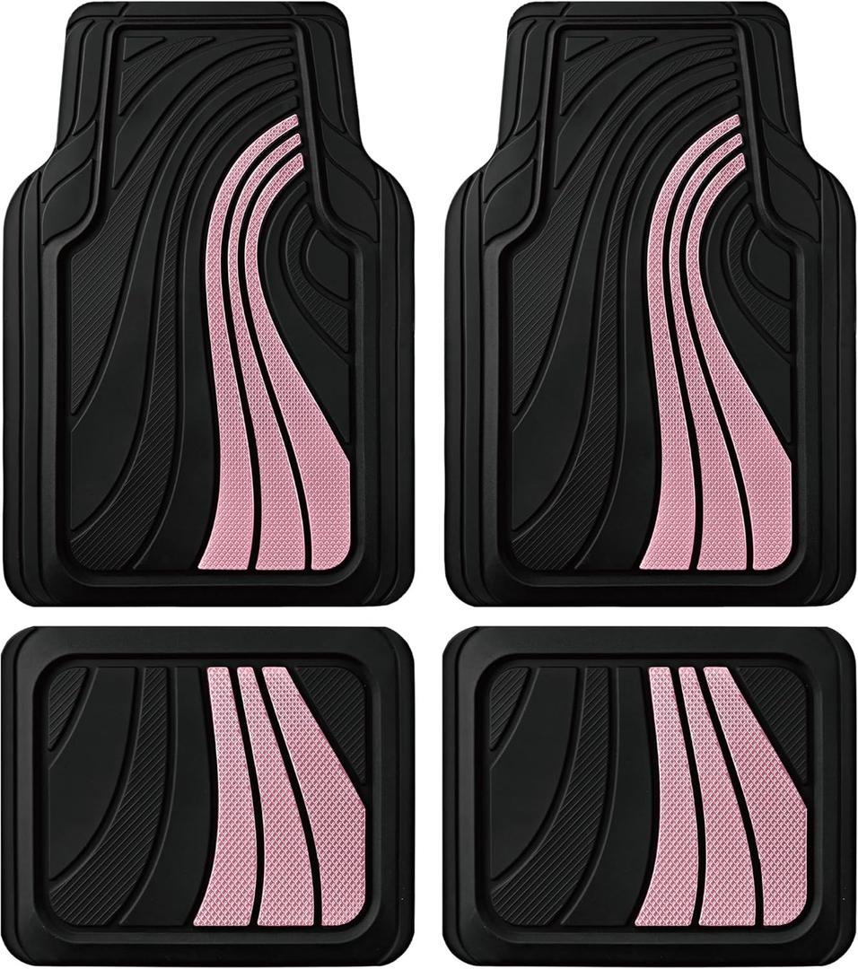 Road Comforts Car Floor Mats Full Set  Front & Rear Car Floor Mats with Aluminum Design, Anti-Slip Backing, All-Weather Protection, Trim-to-Fit Car Mats for Most Sedans, SUVs & Vans - Pink