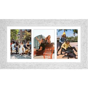 8x16 Picture Frame Display 3 opening Picture Frame 5x7 Collage,Multi Photo Frame with Mat,Plexiglass,Horizontal and Vertical Formats for Wall Decor,Distressed White Wood Grain