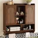 RUSTOWN Fluted Bathroom Wall Cabinet, Mid-Century Modern Medicine Cabinet with Adjustable Shelves & Towel Bar,3-Tier Wall Mounted Cabinets, Over The Toilet Storage Cabinets for Bathroom, Dark Walnut