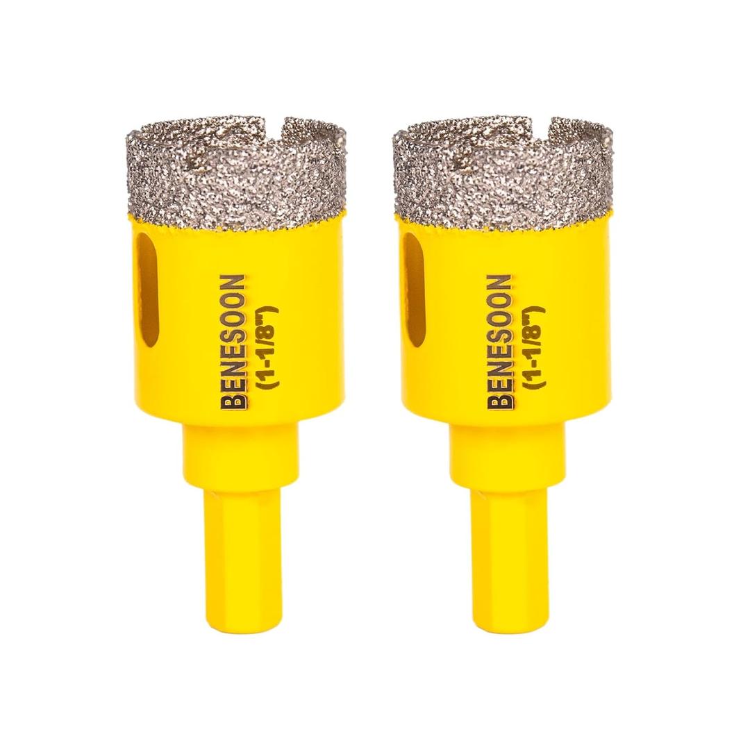 Diamond Hole Saw for Glass Ceramic Tile Granite Marble Porcelain Brick Stone, Diamond Core Drill Bits, Triangle Shank, 1-1/8 in 2PCS