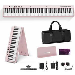 Finger Dance Folding Piano Keyboard 88 Keys, Portable Electric Keyboard with Bluetooth MIDI, Full Size Digital Piano, Wood Grain, Semi-Weighted, Touch Sensitive, with Storage Bag for Beginner