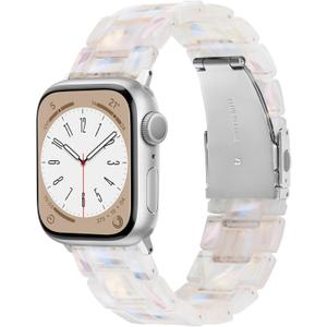 V.R.HOPE Resin Watch Band Compatible with Apple Watch Band for Women 42mm 44mm 45mm 46mm49mm Tortoise Fashion Lightweight Bracelet Strap for iWatch Series Ultra3/11/10/9/8/7/6/5/4/3/2/1/SE3(Creamy silver)