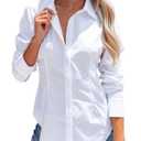 Siliteelon Women's Button Down Shirts Long Sleeve Dress Shirts Wrinkle Free Collared Work Office Solid Blouses Corset Tops, M