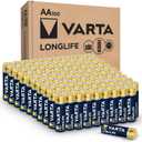VARTA Longlife AA Batteries (100 Pack), Alkaline Double A Battery