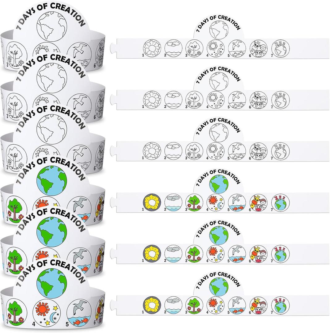 24 Sets 7 Days of Creation Craft for Kids Bible Crown Crafts DIY Coloring The Creation Story Hat for Religious Sunday School VBS Home Christian Preschool Classroom Activities
