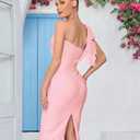 Mesh One Shoulder Bow Bodycon Midi Graduation Birthday Dinner Dress Bandage Party Dress (Medium)