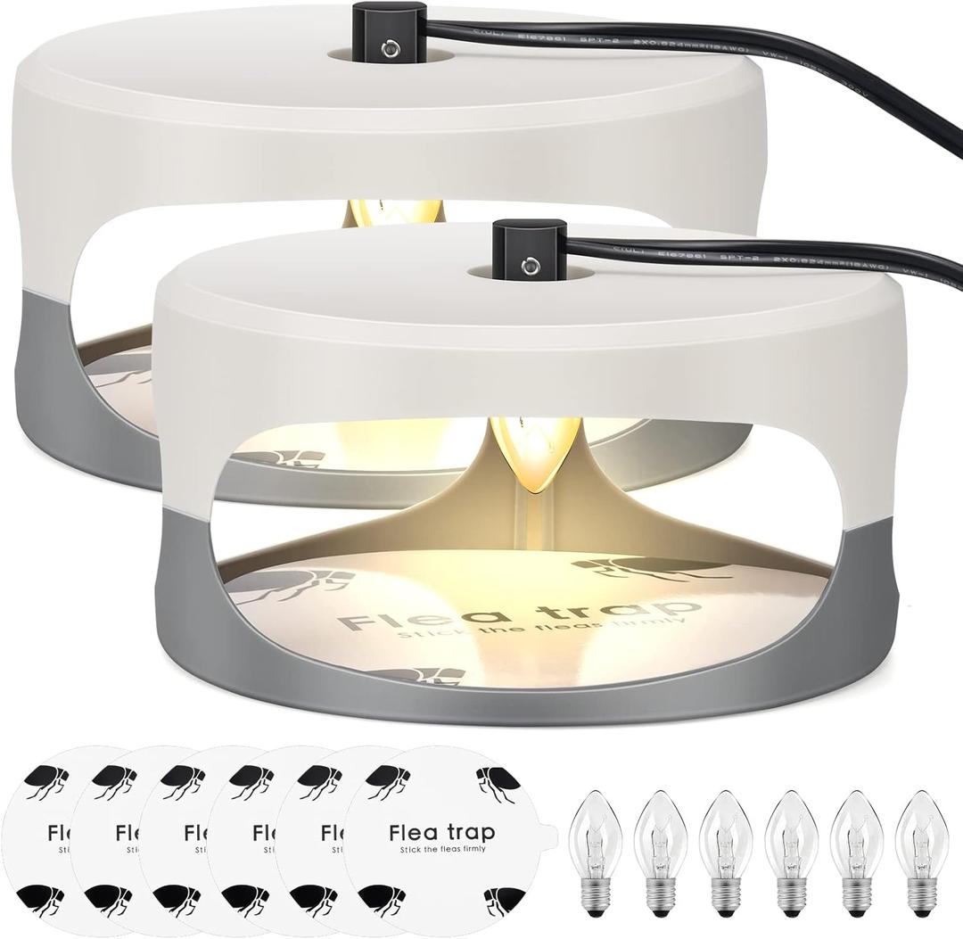 Flea Trap 2 Packs – Premium Traps for Inside Your Home Natural and Child-Friendly Light Indoor with Glue Discs Refills LED Lightbulb