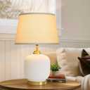 Farmhouse Ceramic Table Lamp: 23" Home Rustic Boho Ivory Pot Nightstand Lamps for Bedroom Living Room Night Stands Dining Office with White Tapered Drum Shade