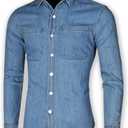Men's Long Sleeve Slim-Fit Snap Denim Work Shirt (XX-Large, Blue)
