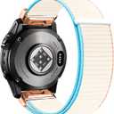 Nylon Quickfit 22mm Watch Band for Garmin Fenix 8 47mm, Fenix 7, Fenix 6, Fenix 5, Forerunner 965/955/945, Epix Pro Gen 2 47mm  Soft Hook and Loop Replacement Band (lug width=22mm, Orange Blue Trim (RG))