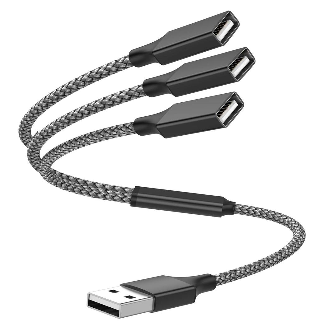 USB Y Splitter 1 in 3 Out (1Ft/30cm), USB Male to 3 Female Cable for PC/Laptop/MacBook/Keyboard/PS4/PS5/Flash Drive/LED (Black)