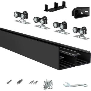 48" Heavy Duty Bypass Door Hardware kit with Finger Pull, Aluminum Double Track Wardrobe Closet Door Hardware Set for 2 Door System, Slide Smoothly Quietly, Easy to Install, 4FT