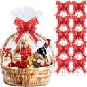 PigPotParty 24x30 Inch Large Cellophane Bags for Gift Baskets with Red Ribbon Bows, 10 Pack Clear Plastic Basket Wrap with Decorative Ties for Birthday, Mother's Day, Wedding Present