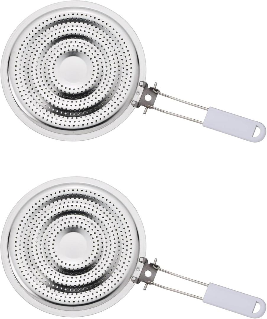 HIC Kitchen Heat Diffuser Reducer Flame Guard With Removable Handle, Stainless Steel, Distributes Heat Evenly And Reduces Scorching, For Gas Electric Glass Stovetops, 8.25-Inch, Set of 2