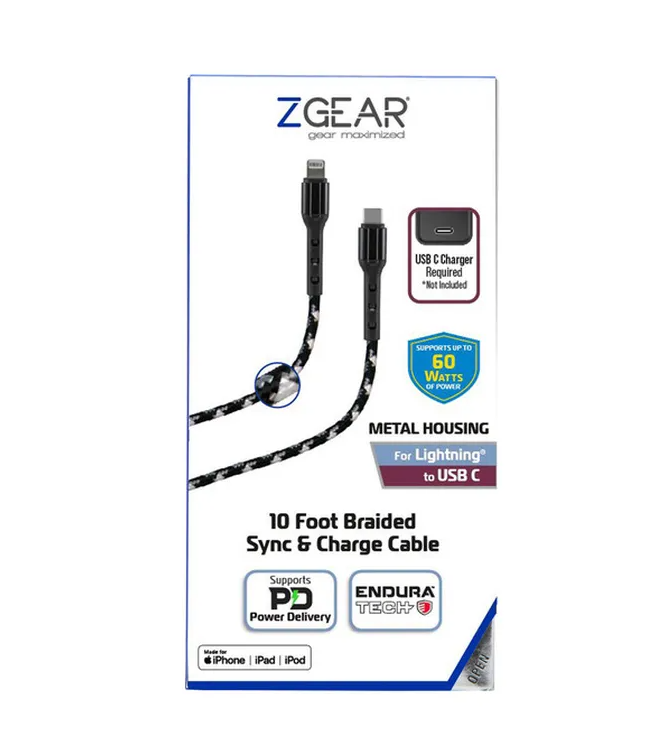 Zgear MFi Lightning/C Fast Charge Braided Cable with EnduraTech