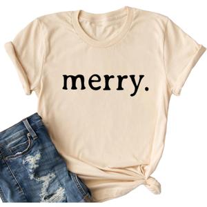 Ykomow Christmas Trees Shirt Womens Holiday Pine Tree Xmas Graphic Tees Christmas Family Shirt (Beige, M)