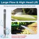 0.75HP Deep Well Pump, 220V/60Hz, 4.8GPM, 206ft Head Submersible Well Pumps with 49ft Electric Cord, 2.6" Stainless Steel Deep Well Water Pumps for Industrial, Irrigation & Home Use