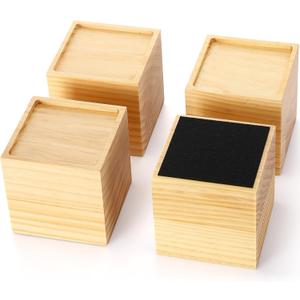 4 Inch Solid Wood Bed Furniture Risers Set of 4, Natural Color Square Heavy Duty Couch Lifters Brown Wooden Furniture Risers Blocks for Bed Frame, Sofa, Chair, Table, Cabinet, and More