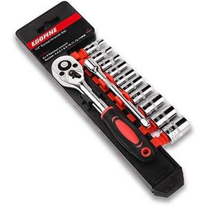 Egofine 12pcs 1/4 Inch Mini Ratchet Socket Wrench Set, Drive Socket Set with 10 Sockets (4-13mm) and 2 Way Quick Released Ratchet Handle and Extension Bar