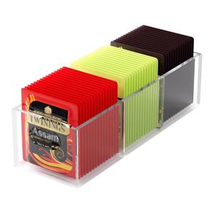 Clear Acrylic Tea Bag Organizer Candy Holder Box, 3 Compartment Holder with Handle, Tea Candy Chests Container suitable for Hotel Rest Area,Office Desktop, Cupboard, Drawers, Pantry(DP026)