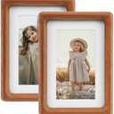 DECOCIAGA 5x7 Picture Frame Set of 2 Natural Wood Photo Frames Display Pictures 4x6 with Mat or 5x7 without Mat Multi Photo Frames Collage for Wall or Tabletop Decor 2 Pcs
