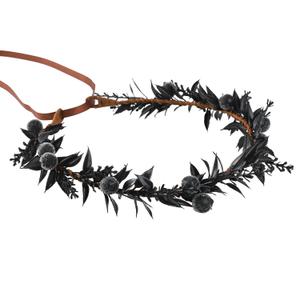 Handmade Black Flower Crown - Adjustable Black Floral Headband Renaissance Hair Accessories Elf Headpiece Boho Garland for Women Girls Renaissance Festival Photography Props (Black frost fruit)