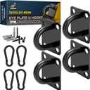Stainless Steel Heavy Duty Ceiling Hooks 4-Pack, M10 Pad Eye Hook with Snap Hooks, Eye Hooks Heavy Duty Mounting Plate, Swing Hooks for Indoor/Outdoor Use with Screws & Expansion Tubes