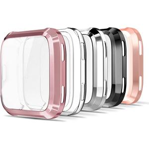 Simpeak 5Pack Soft Screen Protector Bumper Case Compatible with Fitbit Versa Smartwatch, Full Protection, Rose Pink/Clear/Silver/Black/Rose Gold