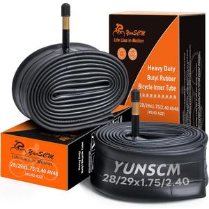 YUNSCM 29" Bike Tubes 29x1.75/2.4 28x1.75/2.4 (45/62-622) Heavy Duty Bike Tubes AV48mm Schrader Valve Compatible with 28/29x1.75/1.95/2.0/2.1/2.125/2.25/2.3/2.40 Bike Bicycle Tire Tubes-2 PCS
