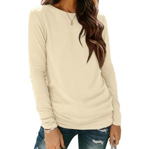 ATHMILE Womens Long Sleeve Shirts Basic Tee Fall Trendy Spring Top Business Casual Beach Vacation Workout 2026 Fashion (XX-Large, Cream)