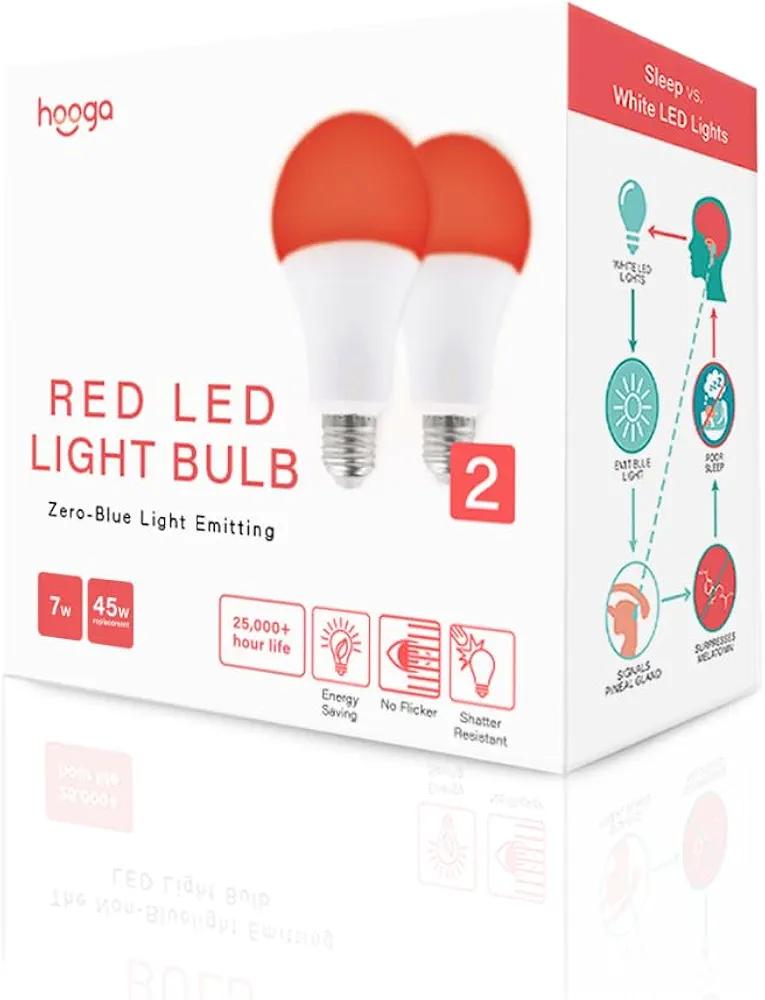 Hooga Sleep Bulb, Blue Light Blocking Red Night Light, 625nm for Healthy Sleep, Baby Nursery, 7W LED (45W Replacement) 2-Pack