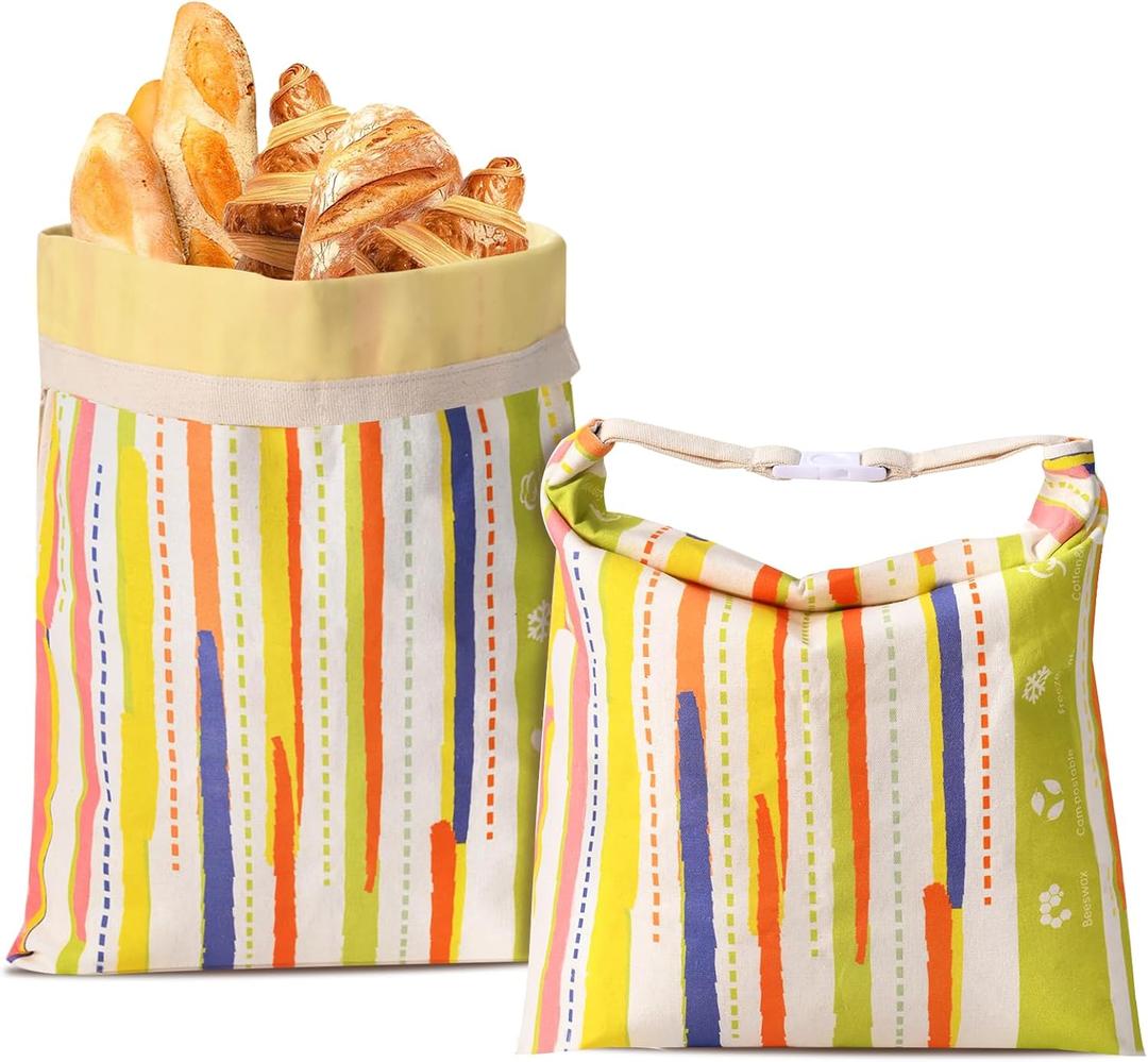 2-Pack Beeswax Bread Bags for Sourdough Homemade Bread XL Reusable Beeswax Bread Storage Bag Portable with large capacity Keeps Fresh, Easy to Clean