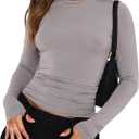 Long Sleeve Shirts for Women - Casual Y2K Printing Crop Tops Crewneck Slim Fit T-Shirt Tees (Gray, S)