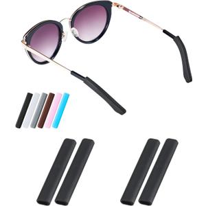 Gdnmapt Silicone Glasses Ear Cushion, Anti Slip Eye Glasses Ear Gripper, Comfortable Glasses Ear Grips, Eyeglass Ear Cushions Solution for Sore Ears, Temple Sleeves Tips for Glasses (2 Black Pairs)