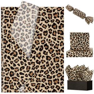 60 Sheets Leopard Print Tissue Paper Gift Wrapping Paper Floral Bouquet DIY Art Crafts Tissue for Wedding Birthday Holiday Party, 14 x 20 Inch