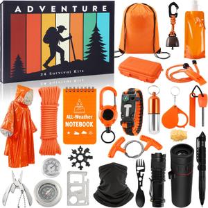 Survival Kit Advent Calendar 2025 - Adventure Gift Box for Adult Men Teen Boys - 24 Days Christmas Countdown Calendar Surprise Gifts for Outdoor Enthusiasts