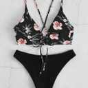 SweatyRocks Women's Sexy Bathing Suit Floral Print Cross Back Bikini Set Swimsuits (Black, M)