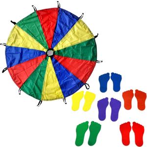 GSi Kids Play Parachute 30 Ft + Feet Spot Markers Bundle  Outdoor Games for Teens, Fitness Drills, Coordination & Team Challenges