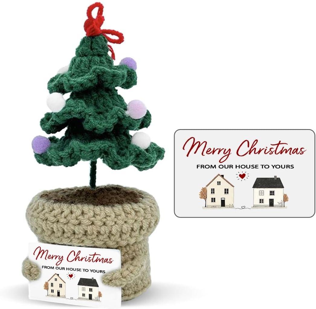 2 x Neighbor Gifts  Gifts for Neighbors  Handmade Crochet Christmas Tree with Quote: Thank You for Being Such Great Neighbors