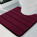 Buganda Memory Foam U-Shaped Contour Toilet Rugs, Non Slip Absorbent, Thick Soft Washable Bathroom Mat, Floor Carpet Bath Rugs Mat for Toilet Base (24" x 24", Burgundy)