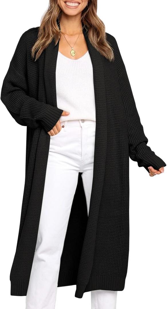 LILLUSORY Long Cardigan Sweaters for Women Fall Trendy Oversized Open Front Winter Coat (Black, XL)