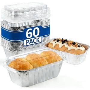 Findful 60 Pack 6"x3.5"x2" Disposable Aluminum Loaf Pans with Chear Lids, 1 lb Mini Foil Loaf Pans & Food Containers,Small Aluminum Tin Foil Baking Pan for Cakes, Bread, Meat, Loaves