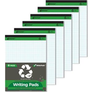 KAISA Graph Paper Legal Pads Writing Pads Recycled Paper 8.5"x11.75" Quad Ruled 4x4 Perforated 50sheets/pad Grid Paper Notepads Writing Tablet White For Office Supplies (White 6pad, 8.5x11.75'')